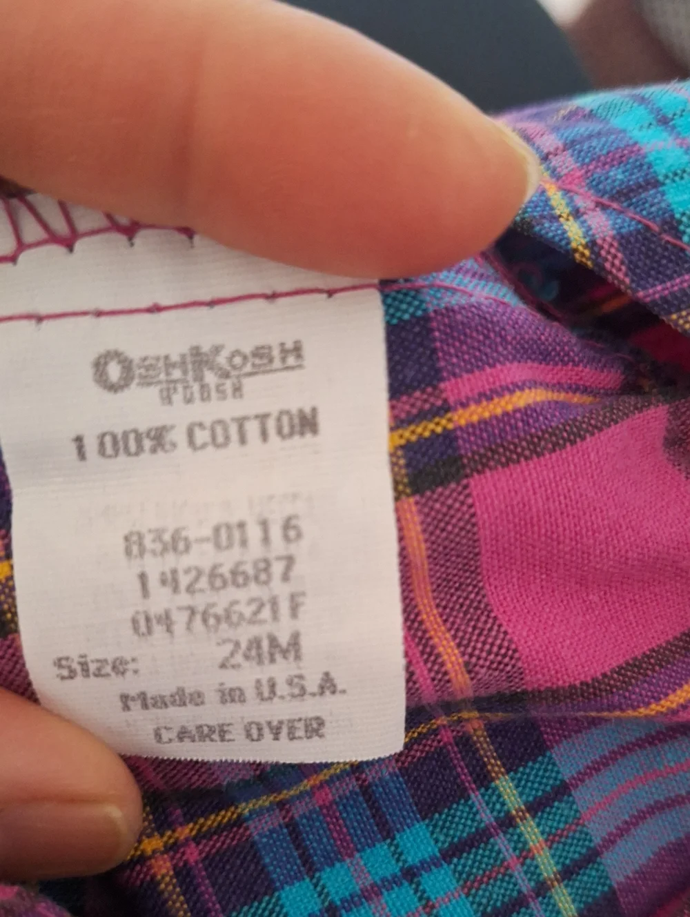 Vintage OshKosh B'gosh Pink and Blue Plaid Girls' Overalls 24M